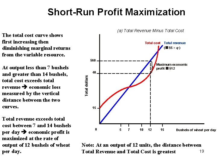 Short-Run Profit Maximization (a) Total Revenue Minus Total Cost The total cost curve shows