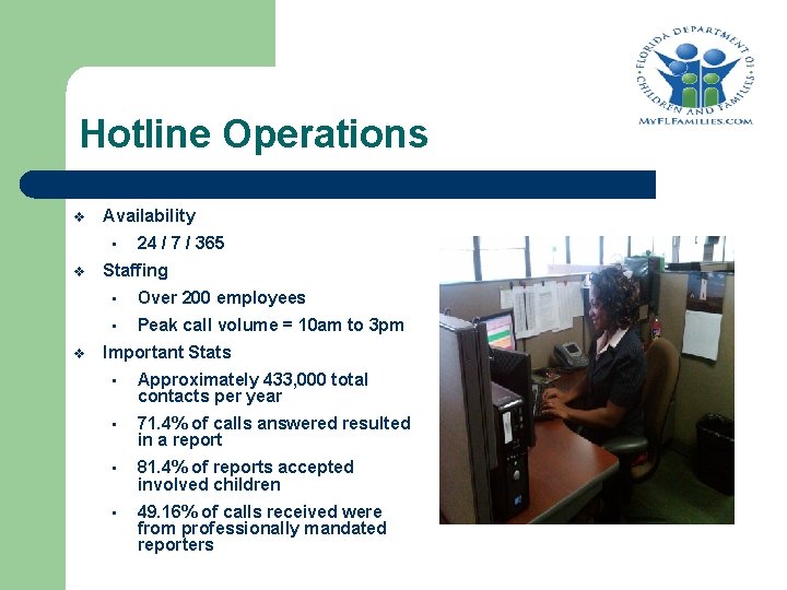 Hotline Operations v Availability • v v 24 / 7 / 365 Staffing •