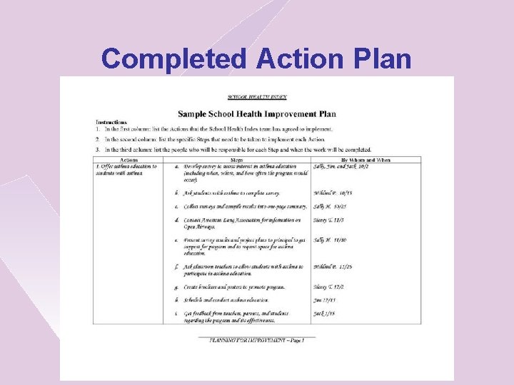 Completed Action Plan 