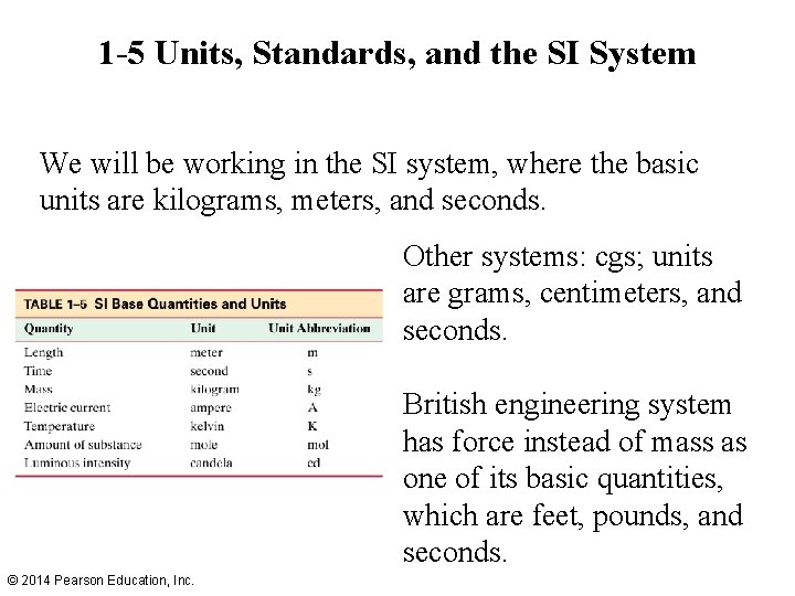 1 -5 Units, Standards, and the SI System We will be working in the
