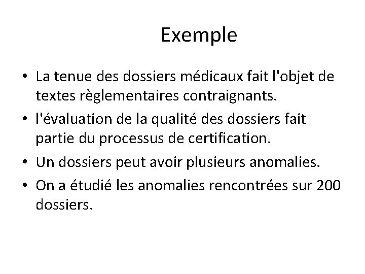 Exemple • La tenue des dossiers médicaux fait l'objet de textes règlementaires contraignants. •