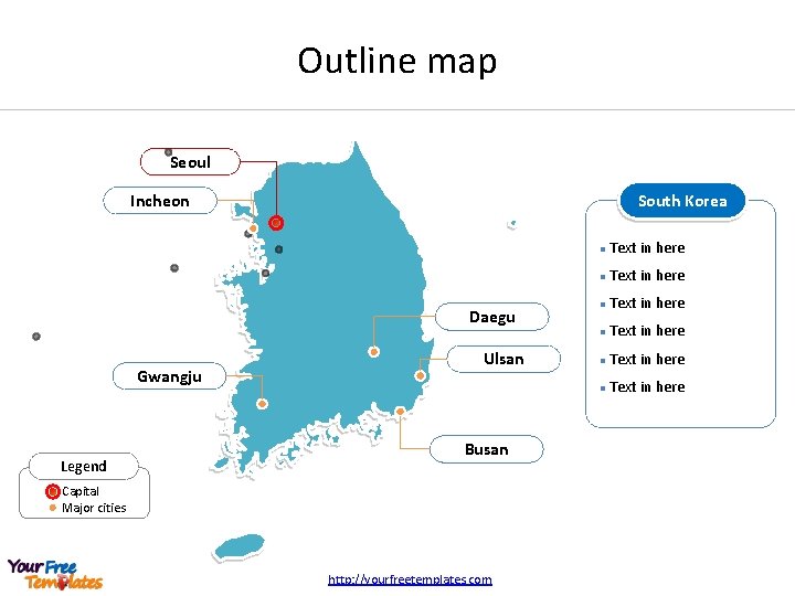 Outline map Seoul South Korea Incheon Daegu Gwangju Legend Ulsan Busan Capital Major cities