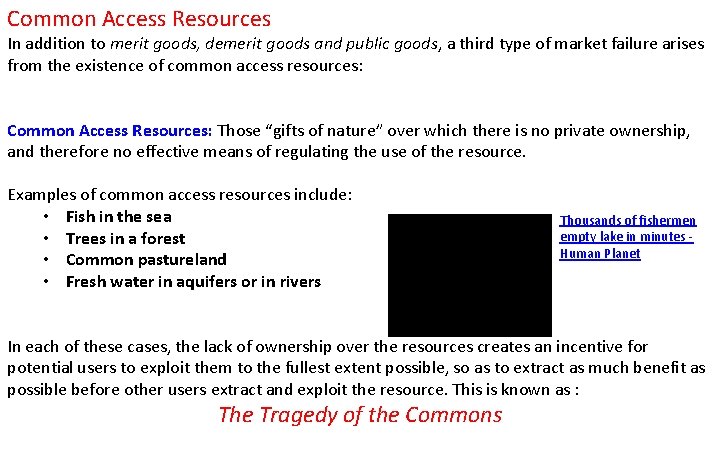 Common Access Resources In addition to merit goods, demerit goods and public goods, a