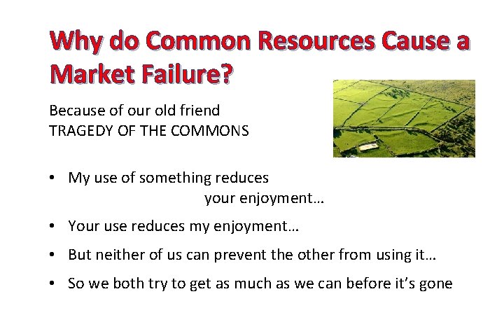 Why do Common Resources Cause a Market Failure? Because of our old friend TRAGEDY