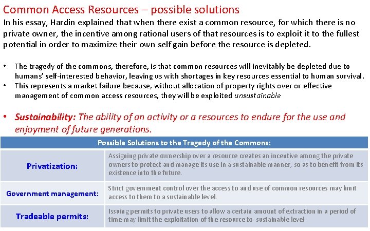 Common Access Resources – possible solutions In his essay, Hardin explained that when there