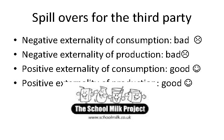 Spill overs for the third party • • Negative externality of consumption: bad Negative