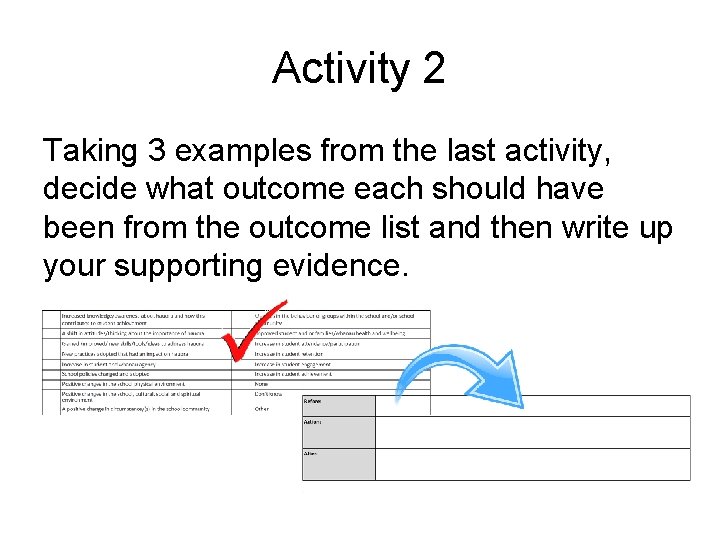 Activity 2 Taking 3 examples from the last activity, decide what outcome each should