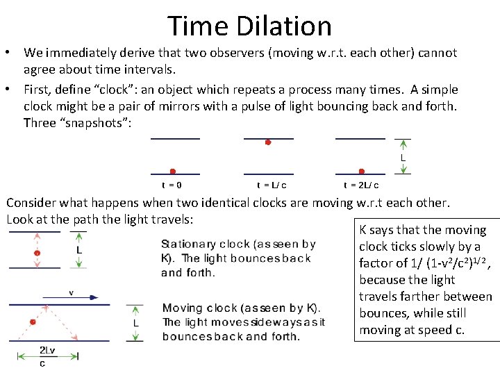 Time Dilation • We immediately derive that two observers (moving w. r. t. each