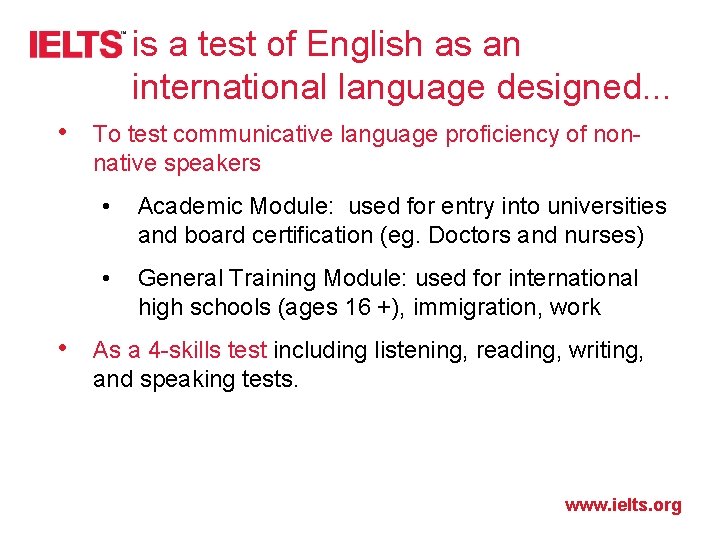 is a test of English as an international language designed. . . • To