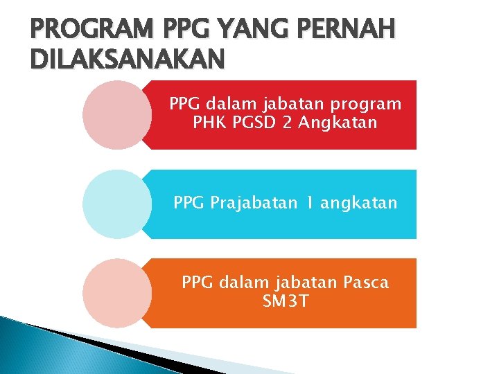 PROGRAM PPG YANG PERNAH DILAKSANAKAN PPG dalam jabatan program PHK PGSD 2 Angkatan PPG