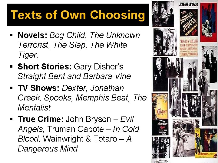 Texts of Own Choosing Novels: Bog Child, The Unknown Terrorist, The Slap, The White