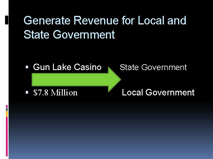 Generate Revenue for Local and State Government Gun Lake Casino State Government $7. 8