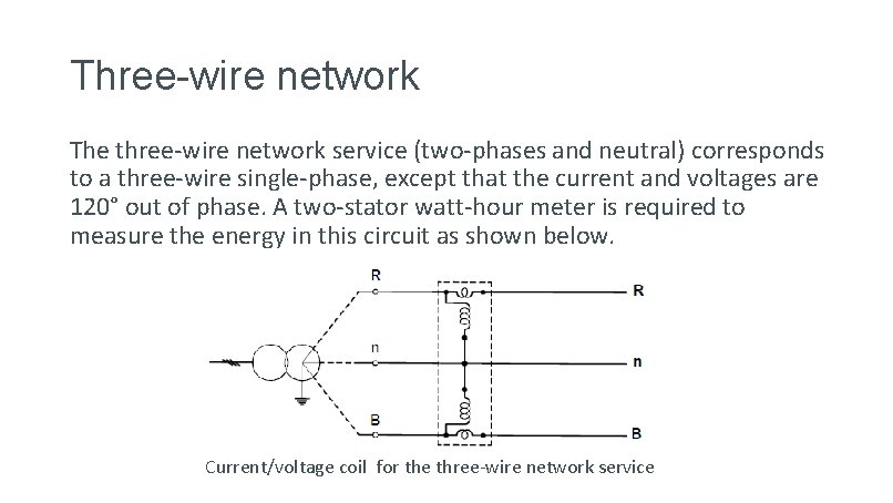 Three-wire network The three-wire network service (two-phases and neutral) corresponds to a three-wire single-phase, Three-wire network The three-wire network service (two-phases and neutral) corresponds to a three-wire single-phase,