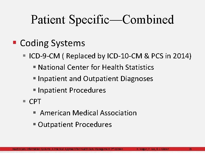 Patient Specific—Combined § Coding Systems § ICD-9 -CM ( Replaced by ICD-10 -CM &