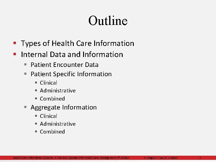 Outline § Types of Health Care Information § Internal Data and Information § Patient