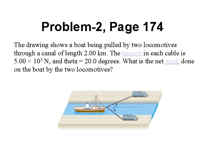 Problem-2, Page 174 The drawing shows a boat being pulled by two locomotives through Problem-2, Page 174 The drawing shows a boat being pulled by two locomotives through