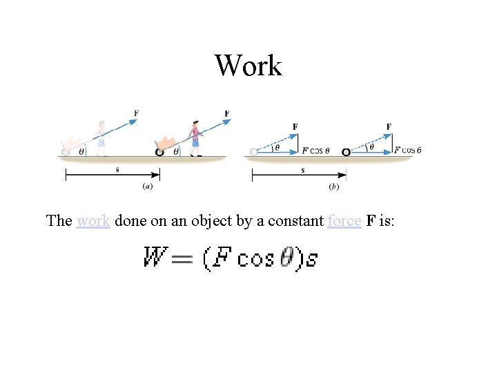 Work The work done on an object by a constant force F is: Work The work done on an object by a constant force F is: