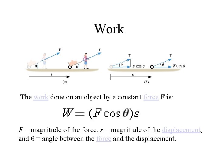 Work The work done on an object by a constant force F is: F Work The work done on an object by a constant force F is: F