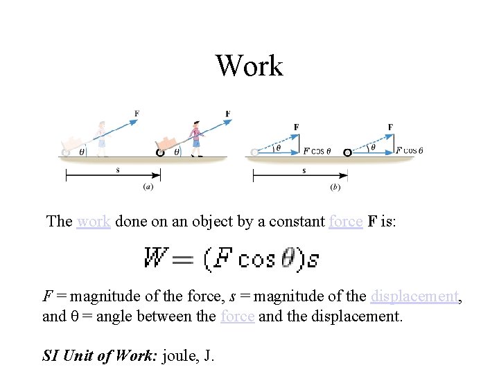 Work The work done on an object by a constant force F is: F Work The work done on an object by a constant force F is: F