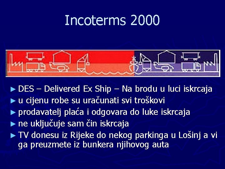 Incoterms 2000 ► DES – Delivered Ex Ship – Na brodu u luci iskrcaja