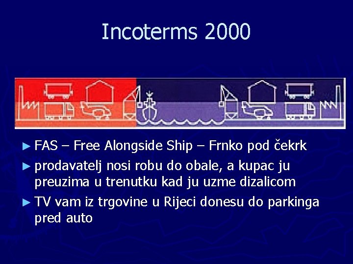 Incoterms 2000 ► FAS – Free Alongside Ship – Frnko pod čekrk ► prodavatelj