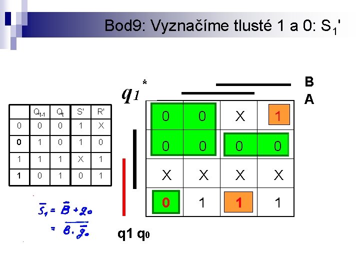 Bod 9: Vyznačíme tlusté 1 a 0: S 1' B A * q 1