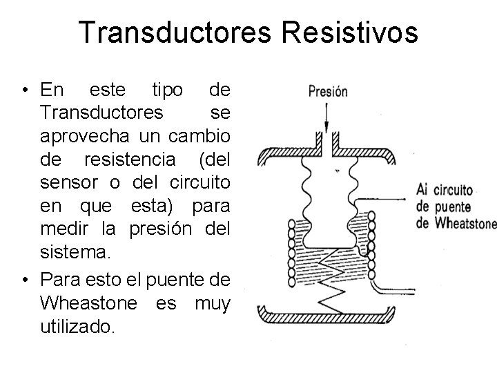 Transductores Resistivos • En este tipo de Transductores se aprovecha un cambio de resistencia Transductores Resistivos • En este tipo de Transductores se aprovecha un cambio de resistencia