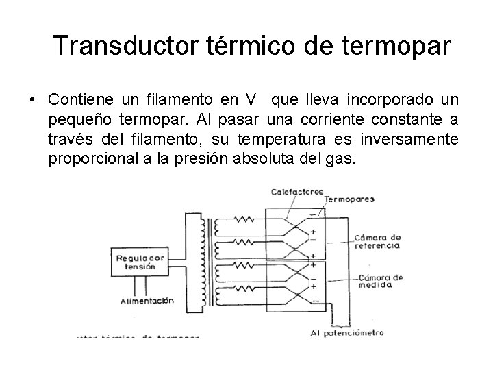 Transductor térmico de termopar • Contiene un filamento en V que lleva incorporado un Transductor térmico de termopar • Contiene un filamento en V que lleva incorporado un
