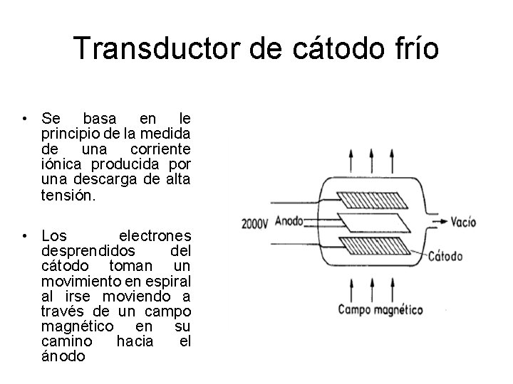 Transductor de cátodo frío • Se basa en le principio de la medida de Transductor de cátodo frío • Se basa en le principio de la medida de