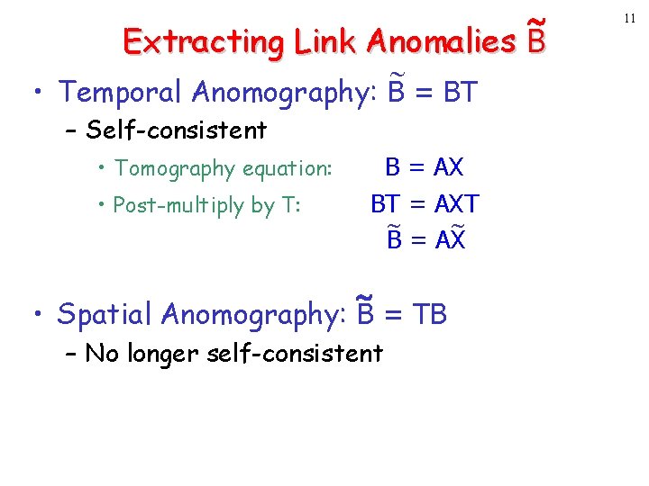  Extracting Link Anomalies B • Temporal Anomography: B = BT – Self-consistent •