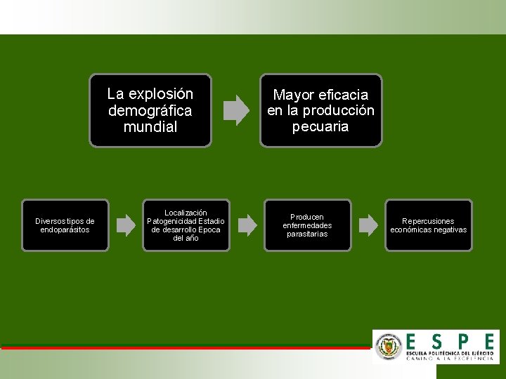 La explosión demográfica mundial Diversos tipos de endoparásitos Localización Patogenicidad Estadio de desarrollo Epoca