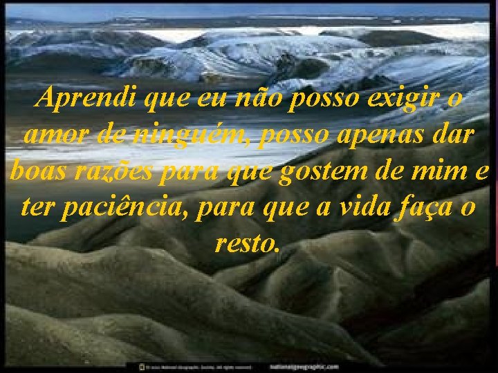 Aprendi que eu não posso exigir o amor de ninguém, posso apenas dar boas Aprendi que eu não posso exigir o amor de ninguém, posso apenas dar boas