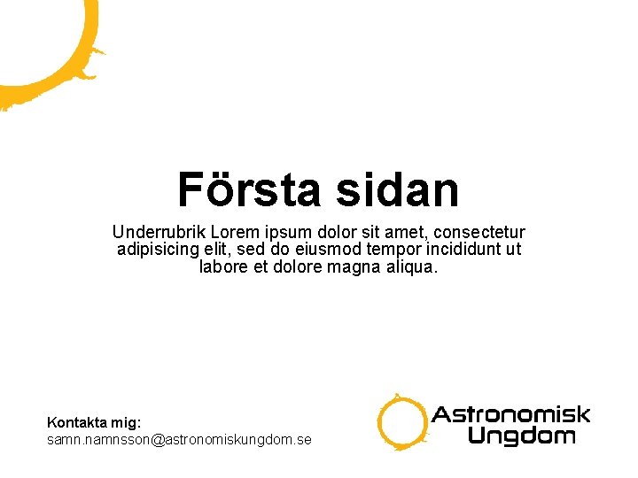 Första sidan Underrubrik Lorem ipsum dolor sit amet, consectetur adipisicing elit, sed do eiusmod