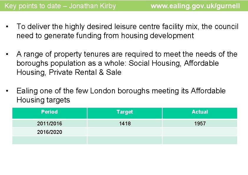 www. ealing. gov. uk/gurnel email: gurnell@ealing. gov. uk Key points to date – www. ealing. gov. uk/gurnel email: gurnell@ealing. gov. uk Key points to date –
