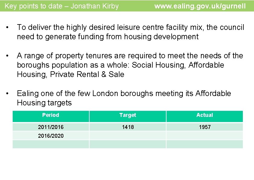  www. ealing. gov. uk/gurnel email: gurnell@ealing. gov. uk Key points to date –