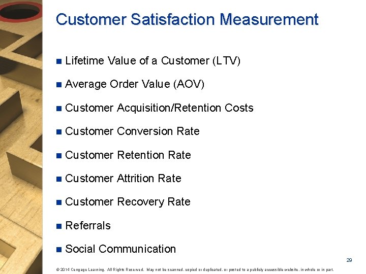 Customer Satisfaction Measurement n Lifetime Value of a Customer (LTV) n Average Order Value