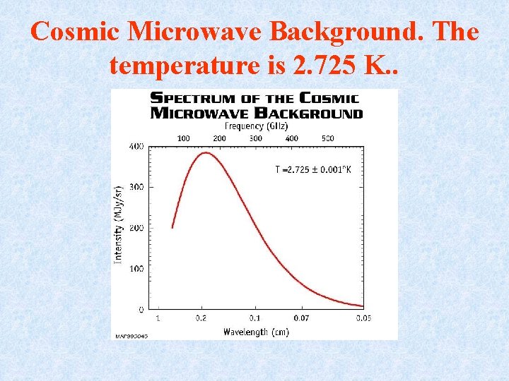 Cosmic Microwave Background. The temperature is 2. 725 K. . 