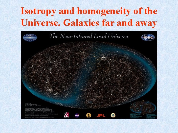 Isotropy and homogeneity of the Universe. Galaxies far and away 