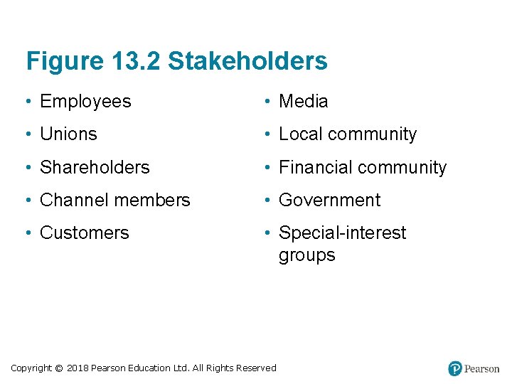 Figure 13. 2 Stakeholders • Employees • Media • Unions • Local community • Figure 13. 2 Stakeholders • Employees • Media • Unions • Local community •