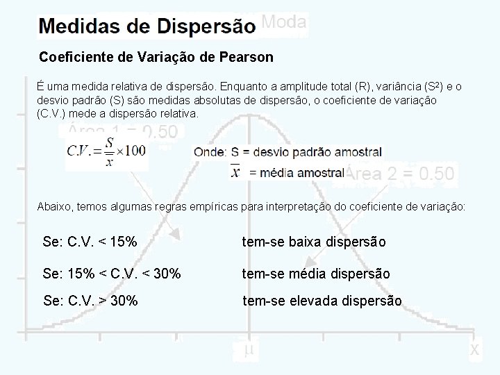 Coeficiente de Variação de Pearson É uma medida relativa de dispersão. Enquanto a amplitude