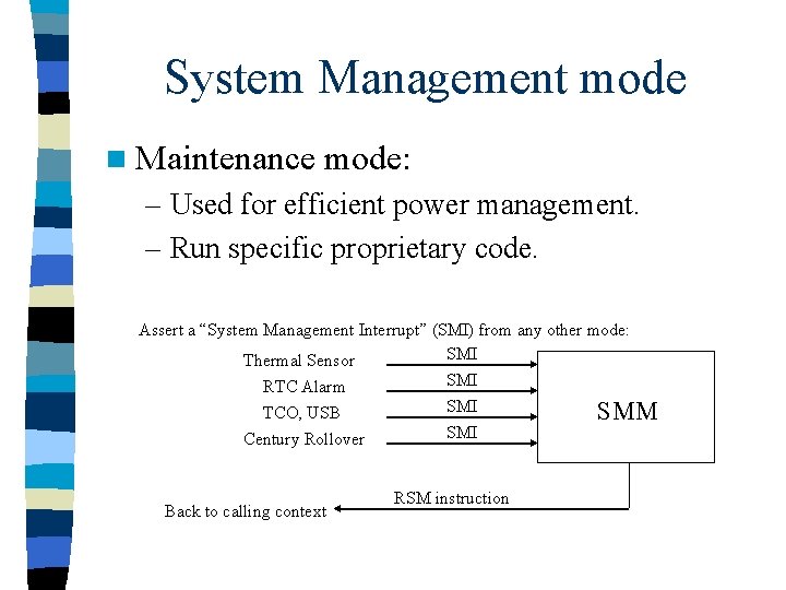 System Management mode n Maintenance mode: – Used for efficient power management. – Run