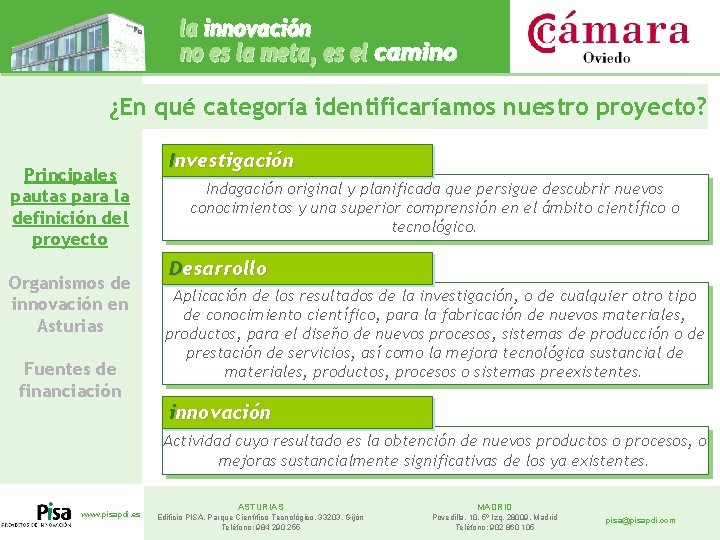 ¿En qué categoría identificaríamos nuestro proyecto? Principales pautas para la definición del proyecto Organismos