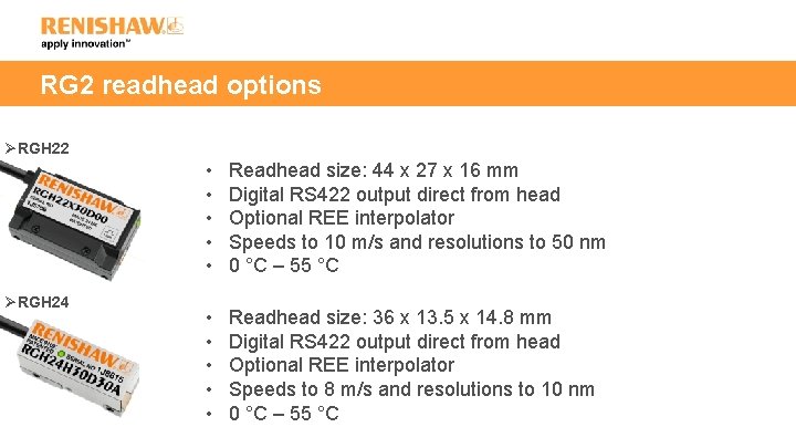 RG 2 readhead options ØRGH 22 ØRGH 24 • • • Readhead size: 44