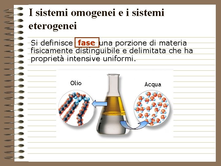 I sistemi omogenei e i sistemi eterogenei Si definisce fase una porzione di materia
