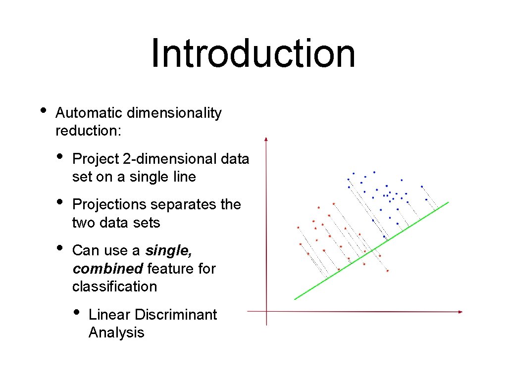 Introduction • Automatic dimensionality reduction: • Project 2 -dimensional data set on a single