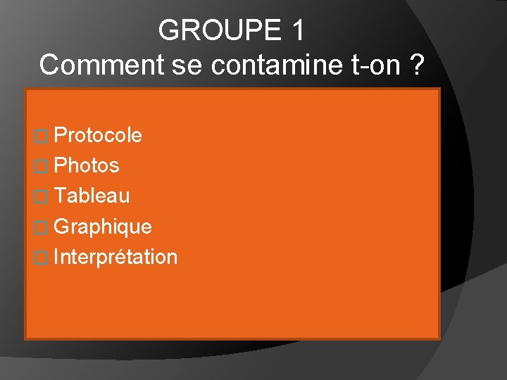 GROUPE 1 Comment se contamine t-on ? � Protocole � Photos � Tableau �