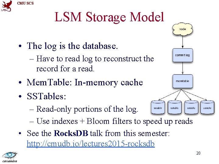 CMU SCS LSM Storage Model • The log is the database. – Have to