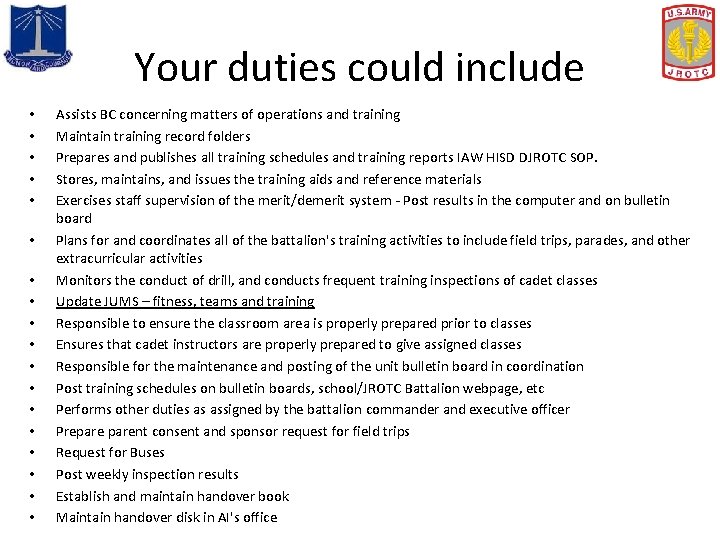 Your duties could include • • • • • Assists BC concerning matters of