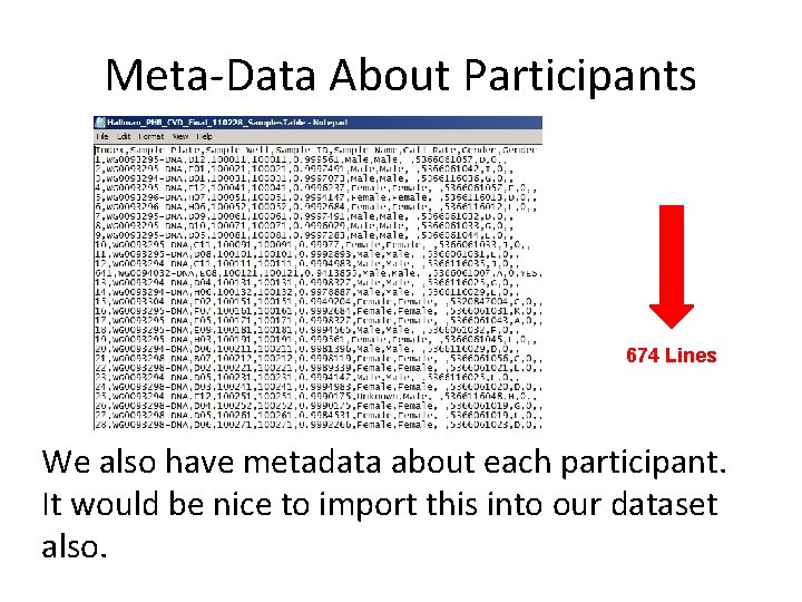 Meta-Data About Participants 674 Lines We also have metadata about each participant. It would Meta-Data About Participants 674 Lines We also have metadata about each participant. It would