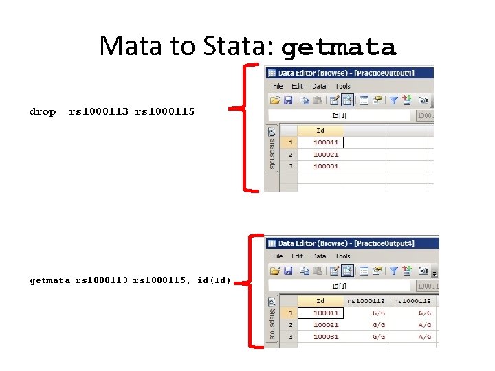 Mata to Stata: getmata drop rs 1000113 rs 1000115 getmata rs 1000113 rs 1000115, Mata to Stata: getmata drop rs 1000113 rs 1000115 getmata rs 1000113 rs 1000115,